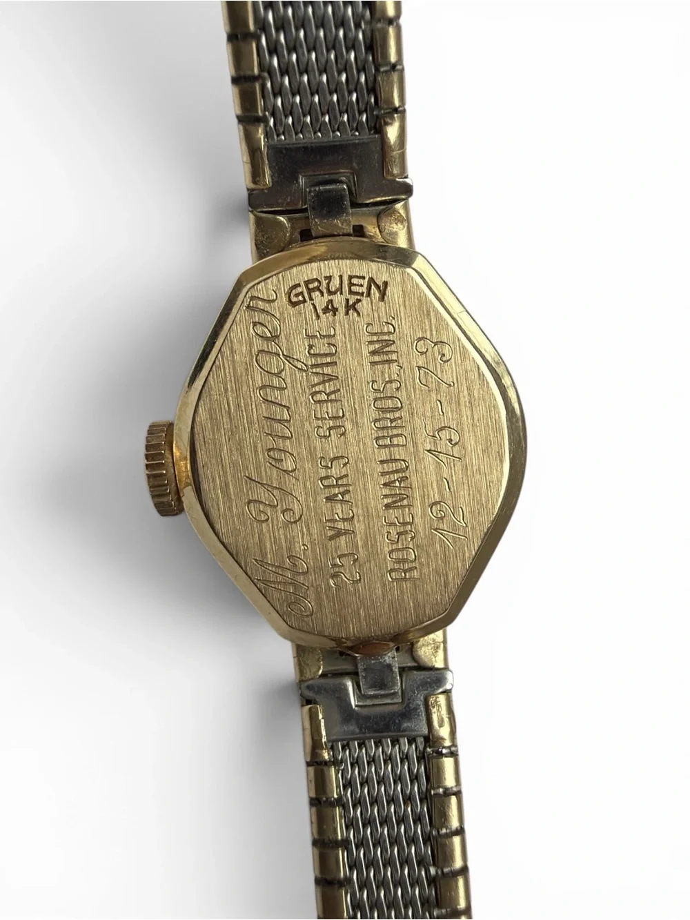 Vintage Gruen Precision 17 Jewels 14k Gold Watch 10k Plated Band 7.5” Heirloom